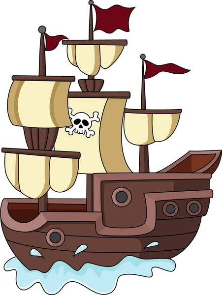 白い背景の海賊船漫画のベクトルイラスト — ストックベクタ