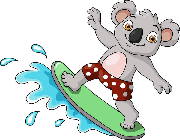 Vector illustration of Cute koala cartoon playing surfing