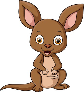 Beyaz arkaplanda sevimli kanguru çizgi filminin Vektör İllüstrasyonu