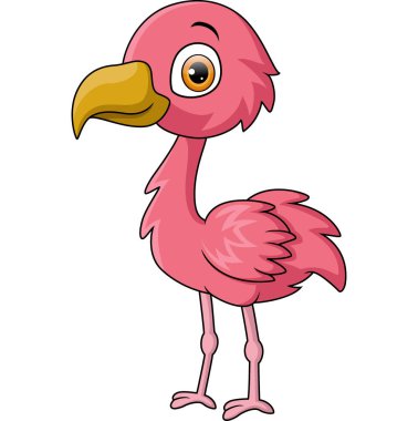 Beyaz arkaplanda şirin küçük flamingo karikatürünün vektör çizimi