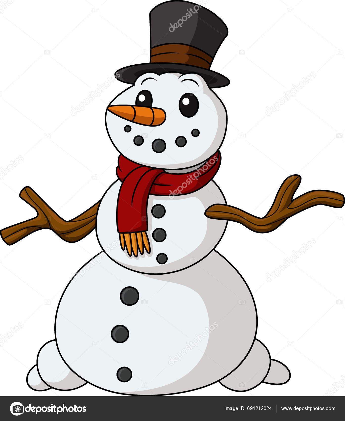 Vector Illustration Cute Snowman Cartoon Wearing Hat Scarf Stock Vector By Artnovi