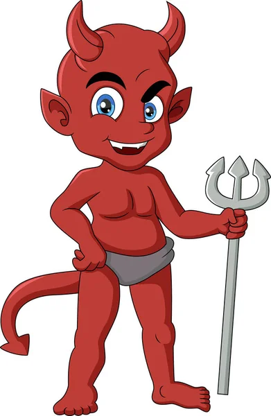Wektor Ilustracja Cute Czerwony Diabeł Kreskówka Białym Tle — Wektor stockowy