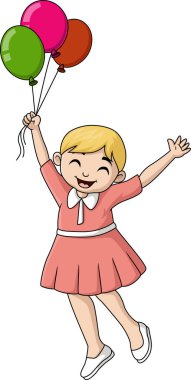 Balonlarla uçan şirin küçük kız çizgi filminin vektör çizimi