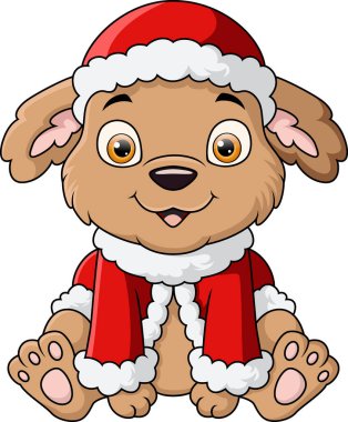 Noel kostümü giymiş şirin köpek çizgi filminin vektör çizimi
