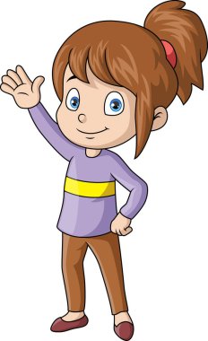 Küçük şirin kız çizgi filminde el sallarken ki vektör çizimi.
