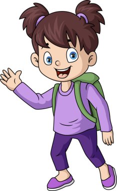 Sırt çantalı şirin küçük kız çizgi filminin vektör çizimi