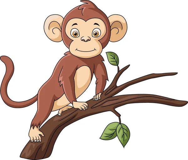 Ilustrație Vectorială Desenelor Animate Drăguțe Maimuță Ramura Copacilor Ilustrație de stoc