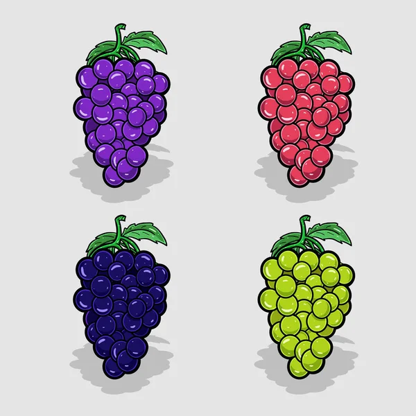 Grape Cartoon Mit Vier Verschiedenen Farben Einfache Wirkung — Stockvektor
