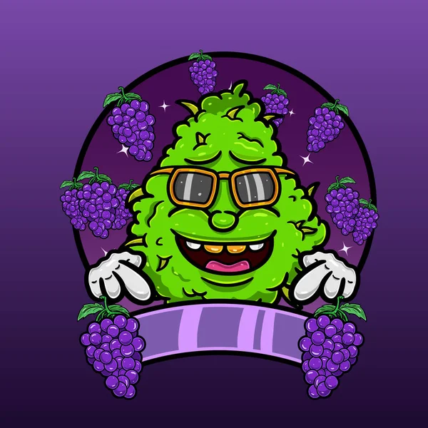 Grape Flavor Med Gräs Maskot Tecknad Gräs Design För Logotyp Stockillustration