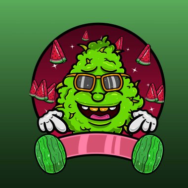 Ot karikatürlü karpuz lezzeti. Logo, Etiket ve Paketleme Ürünleri için Ot Tasarımı. 