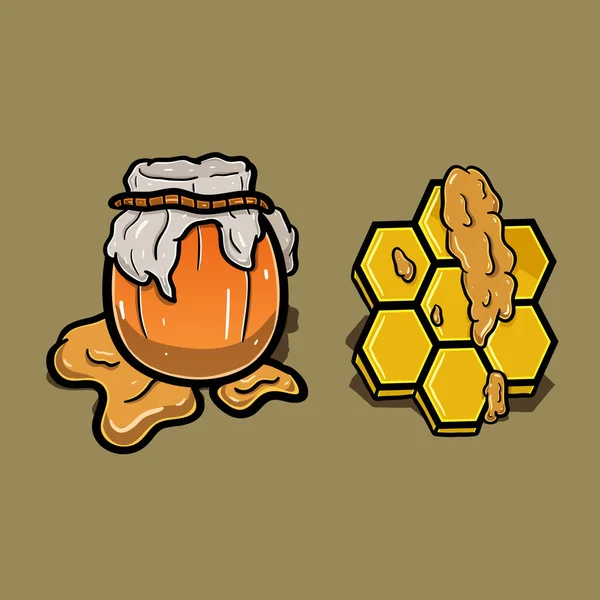 Honey Cartoon Hexagon Honey Jar Inglês Efeito Simples — Vetor de Stock
