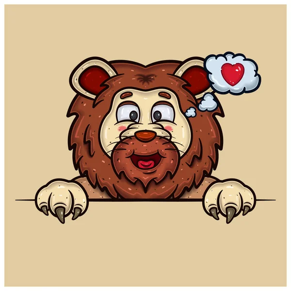 Loving Face Expression Lion Cartoon Royaltyfria Stockvektorer