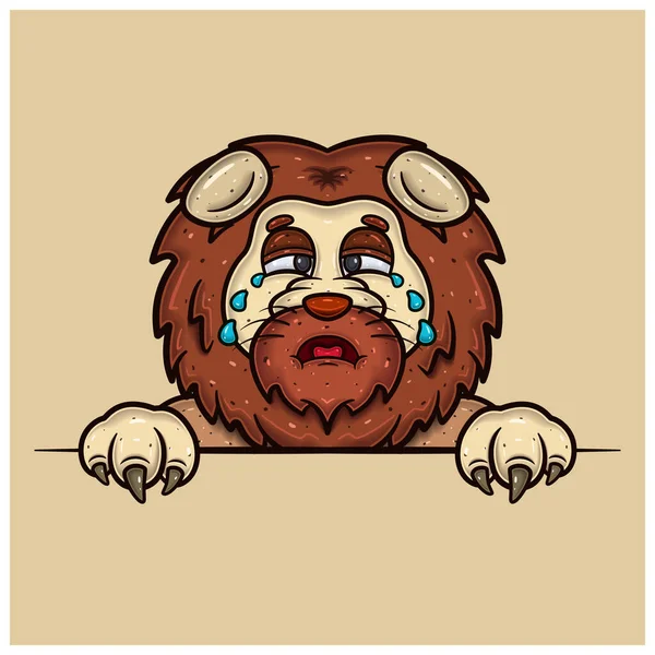 Crying Face Expression Lion Cartoon Stockvektor