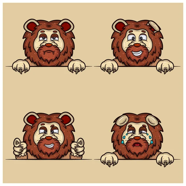 Set Expression Lion Face Cartoon Bored Crying Smug Happy Face Royaltyfria illustrationer