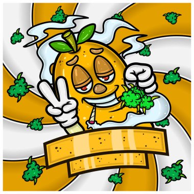 Mango Fruit Flavor Maskot Karakteri Ot Bud Paket Tasarımı. Etiket, Ambalaj, Ürün, Kapak ve Marka İçin.