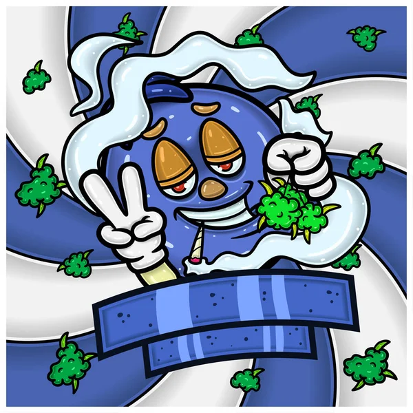 Blueberry Fruta Sabor Mascote Personagem Desenhos Animados Com Erva Daninha —  Vetores de Stock