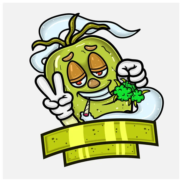 Coconut Fruit Mascot Cartoon Characters Mit Unkrautknospe Rauchen Und Blanko — Stockvektor