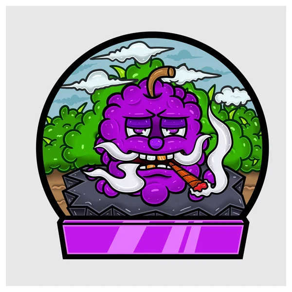 Caráter Desenhos Animados Frutas Uva Fazer Fumar Selva Sinal Branco —  Vetores de Stock