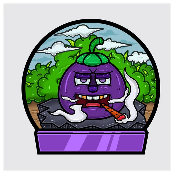 Mascote Dos Desenhos Animados Mangosteen Personagem Fazer Fumar Selva Sinal —  Vetores de Stock