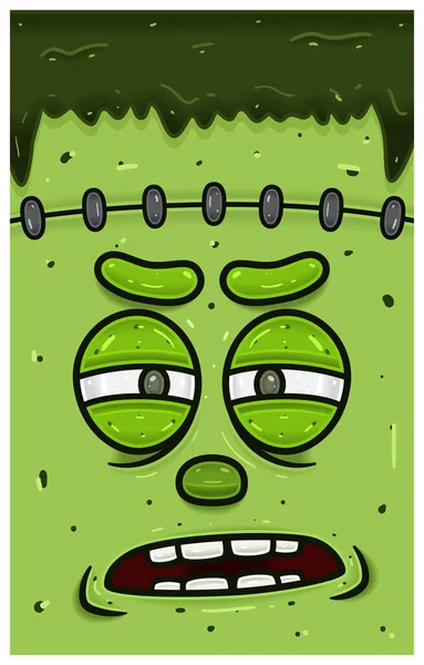 Ύποπτη Έκφραση Του Frankenstein Face Cartoon Ταπετσαρία Εξώφυλλο Ετικέτα Και — Διανυσματικό Αρχείο