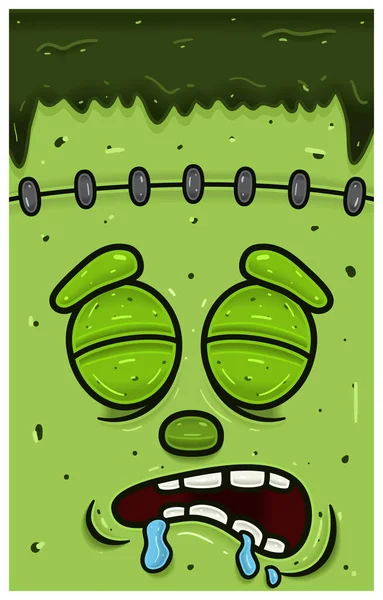 Sleepy Expression Frankenstein Face Character Cartoon Inglés Fondos Pantalla Cubierta — Archivo Imágenes Vectoriales