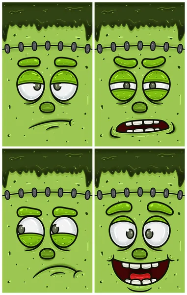 Bored Suspecious Jealous Happy Expressions Frankenstein Face Character Cartoon Wallpaper — 스톡 벡터