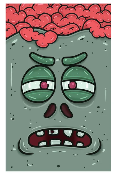 ゾンビ顔のキャラクター漫画の怪しい表現 カバー ラベル パッケージデザイン — ストックベクタ