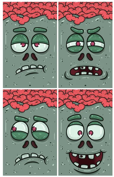 Uttråkad Misstänksam Svartsjuk Och Glad Uttryck Zombie Face Character Cartoon — Stock vektor