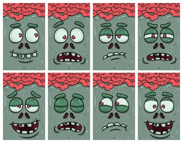 Zombie Face Cartoon Expression Set Tapeta Obal Štítek Sada Návrhů — Stockový vektor