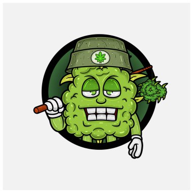 Ot Bud maskot çizgi filmi ve Olta ve Çember Logosu. Maskot Logosu, Tshirt Tasarımı, İş, Kapak, Etiket ve Paketleme Ürünleri için. 