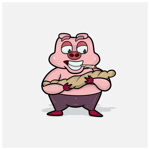 Pig Character Cartoon Happy Smoking Bring Baby Cigarette — Stock Vector