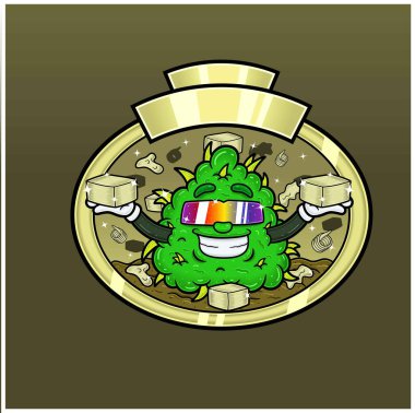 Tereyağı aromalı ve otlu maskot çizgi filmi. Logo, Etiket ve Paketleme Ürünleri için Ot Tasarımı. 