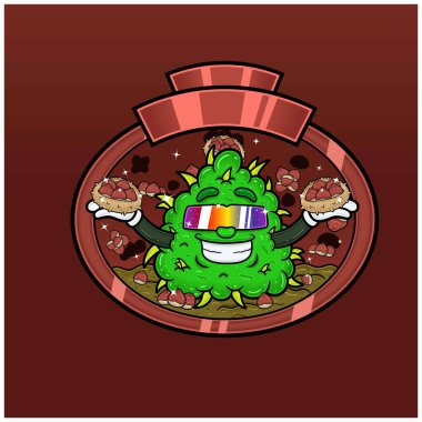 Ot Maskotlu Chestnut Flavor. Logo, Etiket ve Paketleme Ürünleri için Ot Tasarımı. 