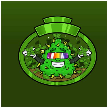 Mint Flavor ve Ot Maskotu çizgi filmi. Logo, Etiket ve Paketleme Ürünleri için Ot Tasarımı. 