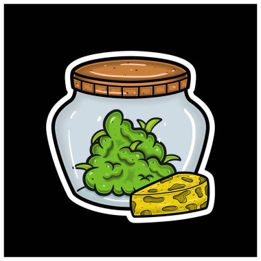 Çizgi film maskotu Bud on Jar 'ın peynir aromalı maskotu. Etiket ve Etiket İçin. 