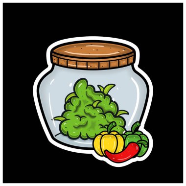 Biber aromalı çizgi film maskotu Bud on Jar. Etiket ve Etiket İçin. 