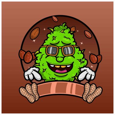 Weed Mascot çizgi filmiyle Nutty Flavor. Logo, Etiket ve Paketleme Ürünleri için Ot Tasarımı. 