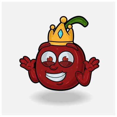 Cherry Fruit Crown Maskot Karakteri Çizgi Filmiyle Gülme İfadesini Bilmiyor.