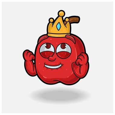 Apple Fruit Crown Maskot Karakteri ile neşeli ifade. 