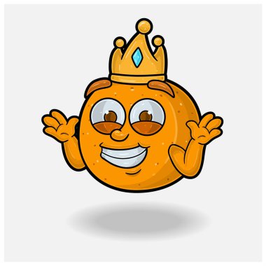 Orange Fruit Crown Maskot Karakteri Çizgi Filmiyle Gülümsemeyi Bilmiyor.