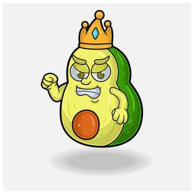 Avokado Fruit Crown Maskot Karakteri Çizgi Filmine kızgın yüz ifadesi. 