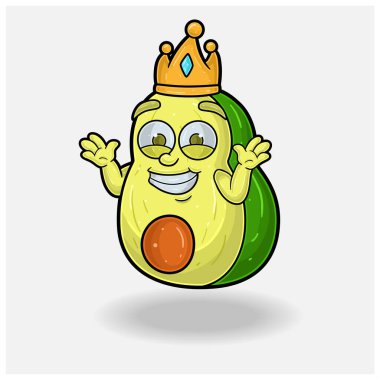 Avocado Fruit Crown Maskot Karakteri Çizgi Filmi ile Gülme Yüzü Tanımıyorum. 