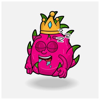 Dragon Fruit Crown Maskot Karakteri ile uyku yüz ifadesi. 