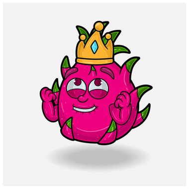 Dragon Fruit Crown Maskot Karakteri ile neşeli bir ifade.. 