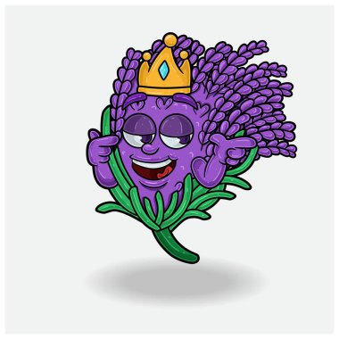 Lavanta Taç Maskot Karakteri Çizgi Filmi ile kendini beğenmiş ifade. 