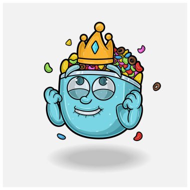 Mısır gevreği maskot karakteri. Neşeli bir çizgi film. Marka, etiket, paketleme ve ürün için.