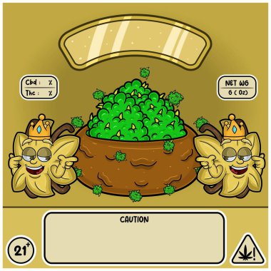 Vanilla Strain ve Weedbud çizgi film tarzında. Logo, Etiket ve Paketleme Ürünleri için Ot Tasarımı. 