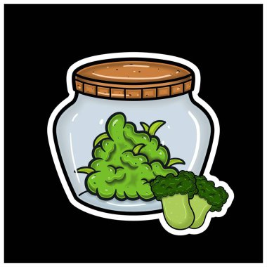 Brokoli Fruit Flavor ve çizgi film maskotu Bud On Jar. Etiket ve Etiket İçin. 