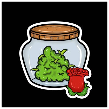 Karikatür maskotu Bud On Jar 'ın Rose Flavor' ı. Etiket ve Etiket İçin.