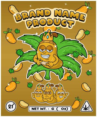 Cartoon Mango flavor with cannabis leaf, designed for logo, label or packaging clipart